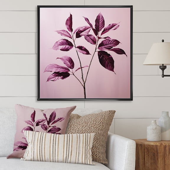 Designart "Precision In Plum Purple Leaves I" Leaves Floater Framed Canvas Wall Art