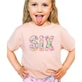 thumbnail image 3 of Six Ink-Printed Pink Embroidered Sixth Birthday Shirt for Girls Floral Age 6 Birthday Outfit Peach Shirt Youth Medium, 3 of 5
