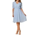 thumbnail image 2 of INSPIRE CHIC Women's Dress Chiffon Metallic Stars Ruched Sleeve V Neck A-line Dress XL Blue, 2 of 6