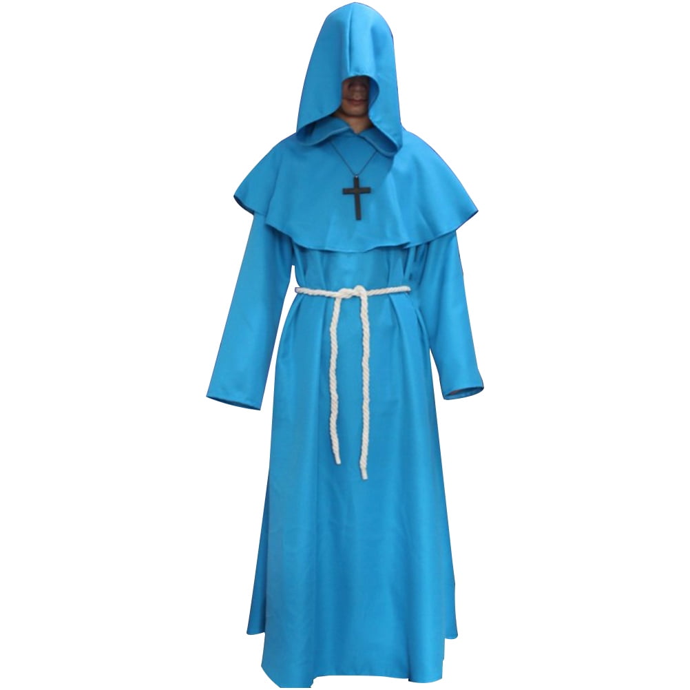 Renaissance Priest Sorcerer Robe Halloween Cosplay Costume Hooded Cape Unisex