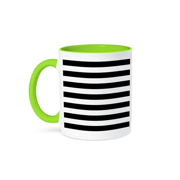 3dRose, Stylish Contemporary Stripes - Black and White striped pattern aka breton stripe, 11oz Two-Tone Green Mug