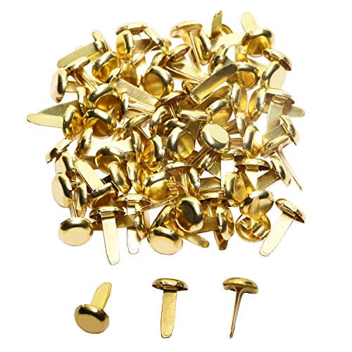 Penta Angel Mini Brads 100Pcs Gold Paper Fasteners Round Brass Metal