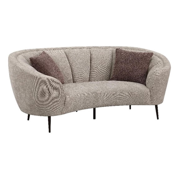 Benjara Zui Curved Loveseat- 84" Beige- Round Design- 2 Accent Pillows