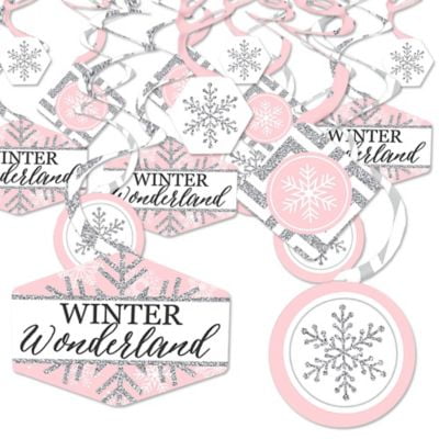 Pink Winter Wonderland - Holiday Snowflake Birthday Party and Baby Shower Hanging Decor - Party Decoration Swirls - Set of 40