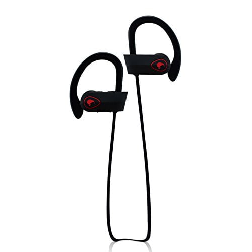 Bluetooth Headphones avec Micro par Kiwi-HD Écouteurs Bluetooth - Étanche à la Sueur IPX7 Imperméable Headphones (Noir / Rouge)