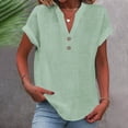 thumbnail image 2 of 2024 Summer Short Sleeve Tops for Women Solid Cotton Linen Shirts Casual Baggy Lightweight Blouses Beach Holiday, 2 of 5