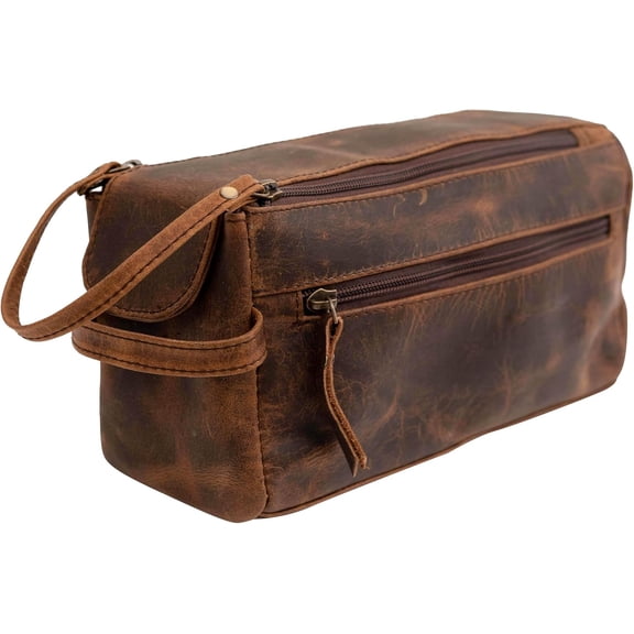 Rajeriya Men's Travel Toiletry Bag For Men, Large Leather Shaving Kit For Travel Accessories, Toiletries Bathroom Organizer, Dopp Kit(Brown)