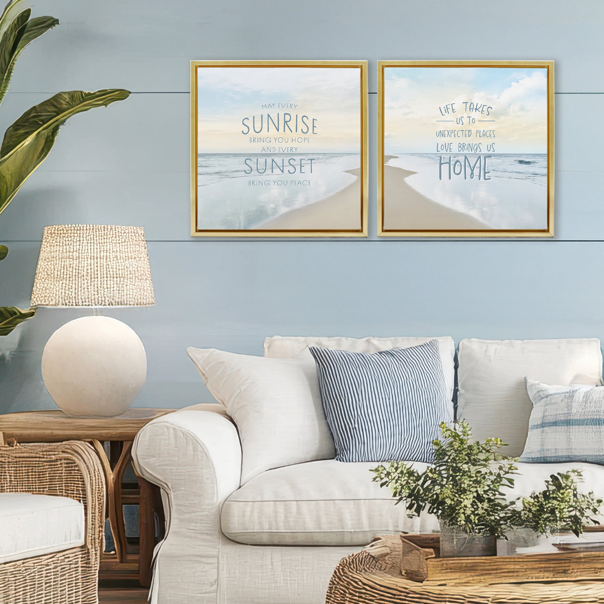 Stupell Industries Beautiful Beach Inspirations 2 Piece Gold Framed Floater Canvas Set, design by Natalie Carpentieri