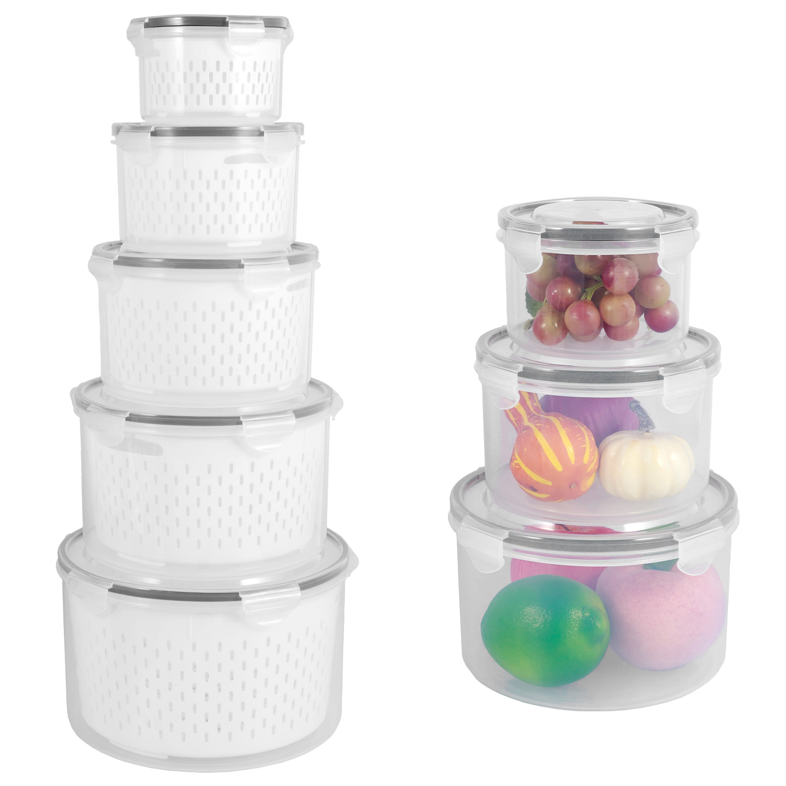 Tzrofpl 4/5Pcs Fridge Storage Containers with Lids Clear Fridge Fruit