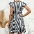 thumbnail image 5 of Henpk Summer Dresses for Women Striped T Shirt Dress Casual Midi Dress Short Sleeve Sundress with Pockets Fashion Summer Short Sleeve Stripe Print Casual Dress V-Neck Button Dress Black M, 5 of 9