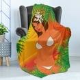 thumbnail image 4 of Pin up Girl Soft Flannel Fleece Blanket, Sunset Scene in Tropical Island Girl in White Bikini with a Lilly on Her Hair, Cozy Plush for Indoor and Outdoor Use, 60" x 80", Multicolor, by Ambesonne, 4 of 5