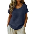 thumbnail image 3 of Horrkom Linen Tops for Women Solid Color Crew Neck Short Sleeve Tops Summer Loose Casual Tops M, 3 of 6