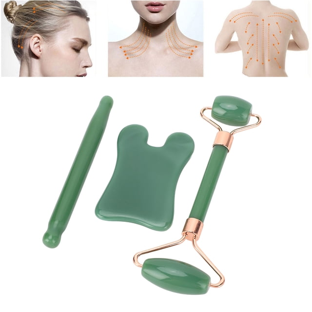 Rodillo Facial De Piedra De Jade, Rodillo De Raspado Físico Gua Sha Con Punto De Activación, Mejora La Circulación, Eliminación De Arrugas Para El Cuello