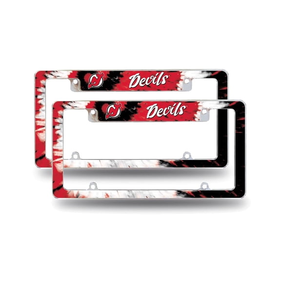 New Jersey Hockey Devils Chrome Metal (Set of 2) License Plate Frames with Tie Dye Design