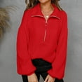 thumbnail image 2 of Homgro Women's Quarter-zip Pullover Sweater Long Sleeve Zip Up Winter Warm Tops Red Small, 2 of 5