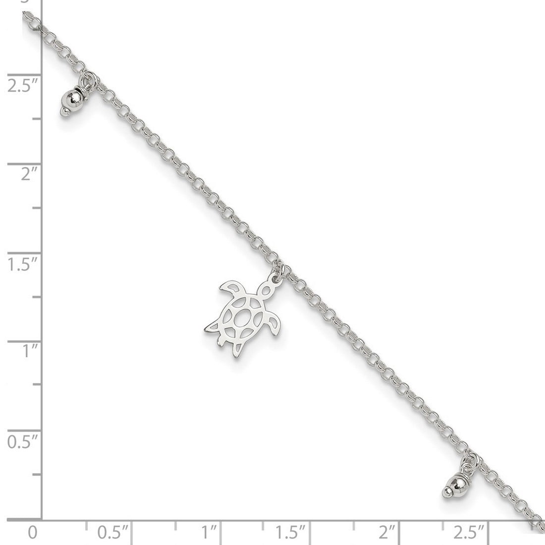 925 Sterling Silver Turtle and Dangle Beads With 1inch Ext. Anklet 9 Inch 10.6mm Wide Anklet for Women