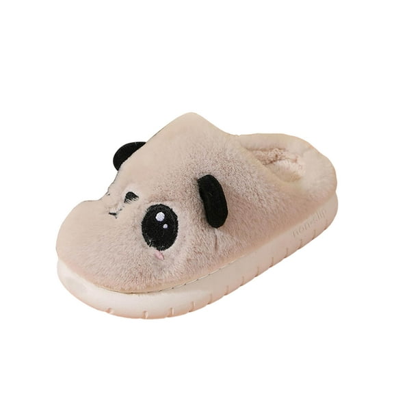 BOBOGOJP Boys Girls Cozy House Slippers Warm Plush Winter Cotton Slipper Kids Cute Dinosaur Indoor Shoes Non-Slip Khaki for Size 3