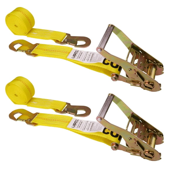2" x 8' Ratchet Strap w/ Short Wide Ratchet & Flat Snap Hooks (Yello