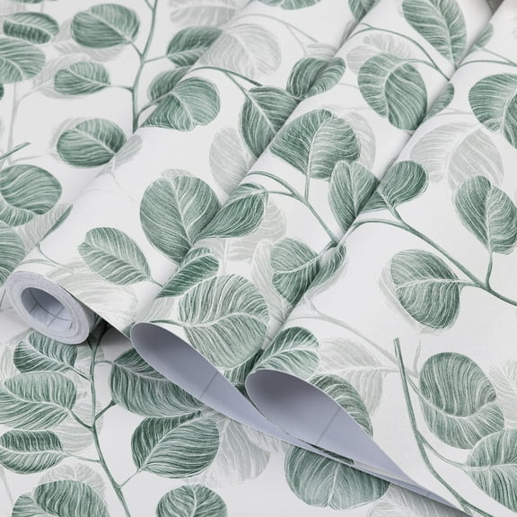 Abyssaly Peel and Stick Wallpaper Green Leaf Wallpaper 17.7" x 118"Self-adhesive Removable Floral Contact Paper for Cabinets Bedroom Living Room Decorative Wall