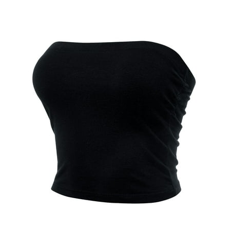

FashionMille Women Strapless Slim Fit Tube Top Elastic Band Double Layered Casual Bandeau Sexy Bra Top