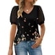 thumbnail image 1 of Fiudx Camisas para Mujer Moda Mujer Manga Corta Estampado Floral Cuello En V Tops Encaje Patchwork Camiseta Blusa, 1 of 7