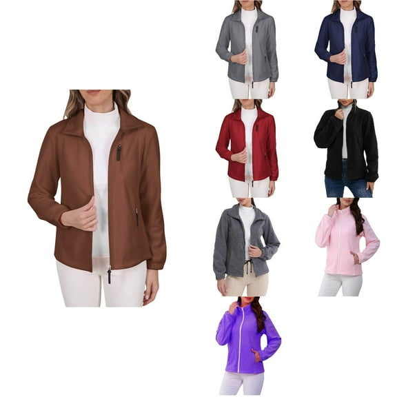 Antinious Fleece Jacket Women Solid Full Zip Long Sleeve No Hood Coat With Zippered Hand Pockets Lightweight Outerwear,Warm Trench Coat,Casual Winter Coats for Women,Gray,XXL