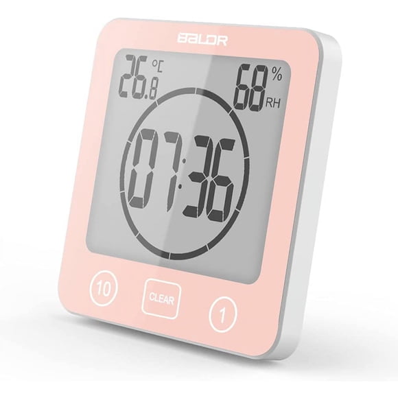 Horloge de Salle de Bain, Horloge de Douche à Contrôle Tactile Étanche, Alarme Numérique LCD, Thermomètre Hygromètre, Compte à Rebours, (Rouge)
