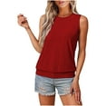 thumbnail image 2 of VOAVEKE Débardeurs pour Femmes, Débardeurs pour Femmes, Haut Sans Manches Décontracté Ample Couleur Unie Col Rond Rouge m, 2 of 7
