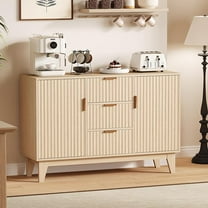 47.2" W Storage Cabinet with 3 Drawers, Fluted Buffet Cabinets with Storage, Large Sideboard with 2 Door, Modern Mid Century TV Stand Coffee Bar Furniture for Living Room, Kitchen, Entryway