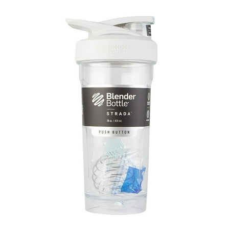 BlenderBottle Strada 28 oz White and Clear Shaker Cup with Flip-Top and Wide Mouth Lid