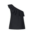 thumbnail image 5 of Penkiiy Women's One Shoulder Ruffled Sleeveless Blouse - Soft Stretch Fabric, Perfect for Casual & Party Outfits L Black, 5 of 7