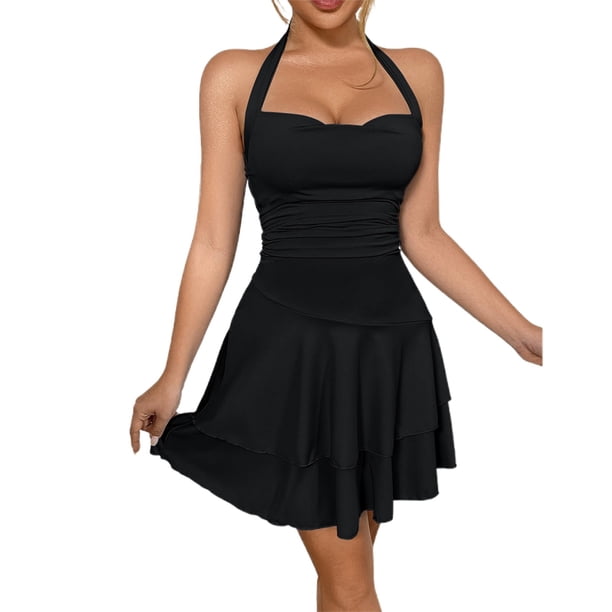 Vestido informal de mujer a la moda: diseño con cuello corazón y fruncidos, poliéster, perfecto para primavera/verano, combínalo con tacones/sandalias, tallas XS-L