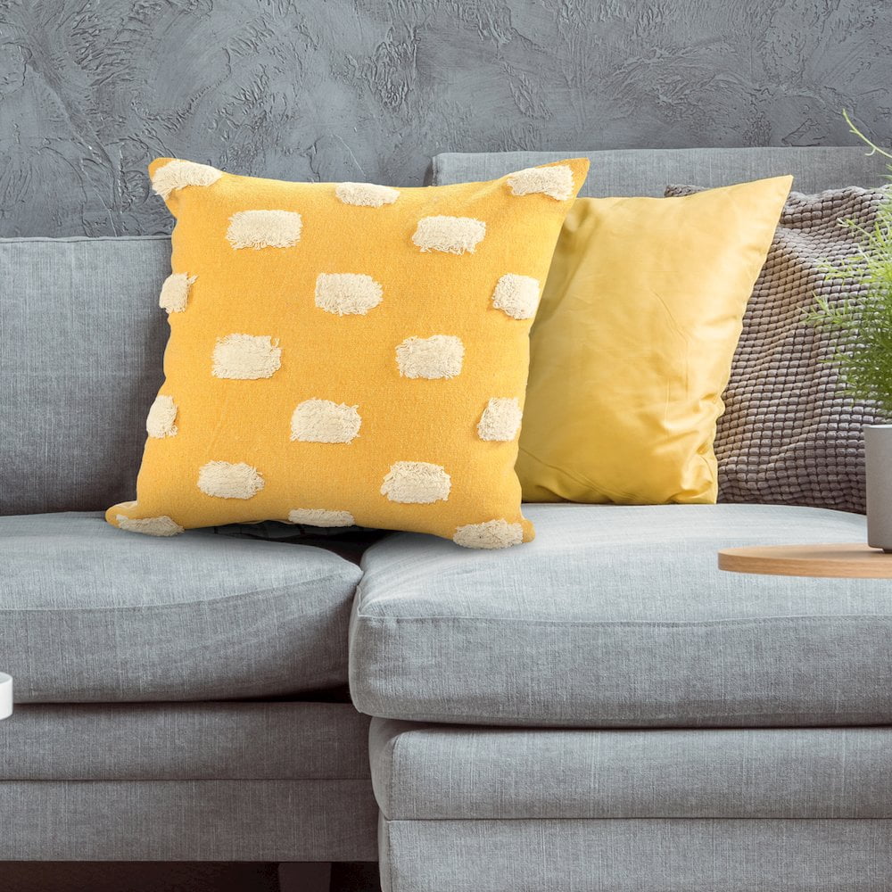 LR Home Zinna Dots Modern Cotton Throw Pillows, Yellow/White, 20" x 20", Set of 2