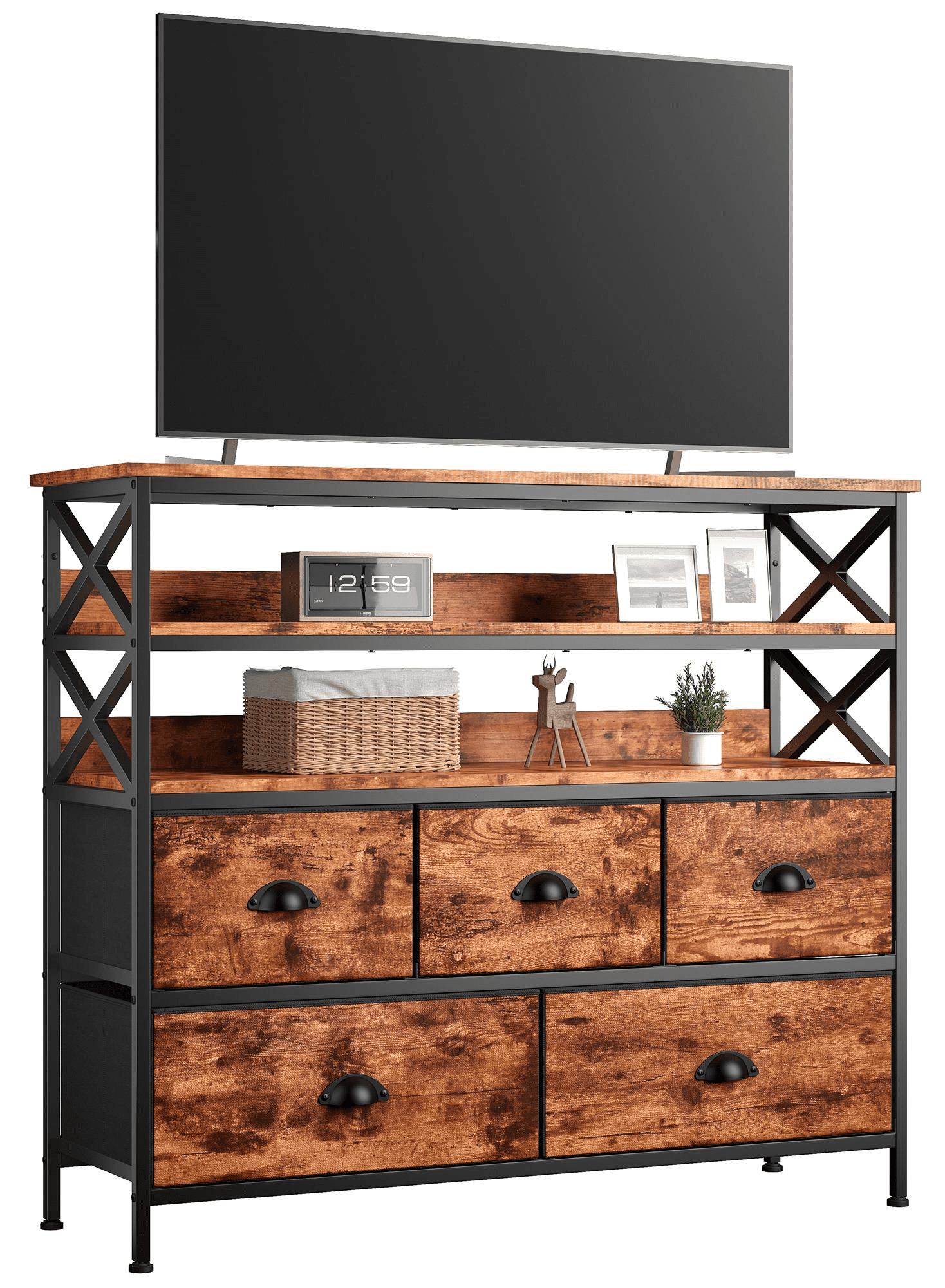 EnHomee Wide Dresser for Bedroom Tall TV Stand with Storage Fabric Double Dresser with 5 Drawers & Shelves Entertainment Center TV Dresser for Bedroom Living Room Closet Hallway, Rustic Brown - Walmart.com Enhomee Wide Dresser For Bedroom Tall Tv Stand With Storage Fabric Double Dresser With 5 Drawers & Shelves Entertainment Center Tv Dresser For Bedroom Living Room Closet Hallway, Rustic Brown - Walmart.Com