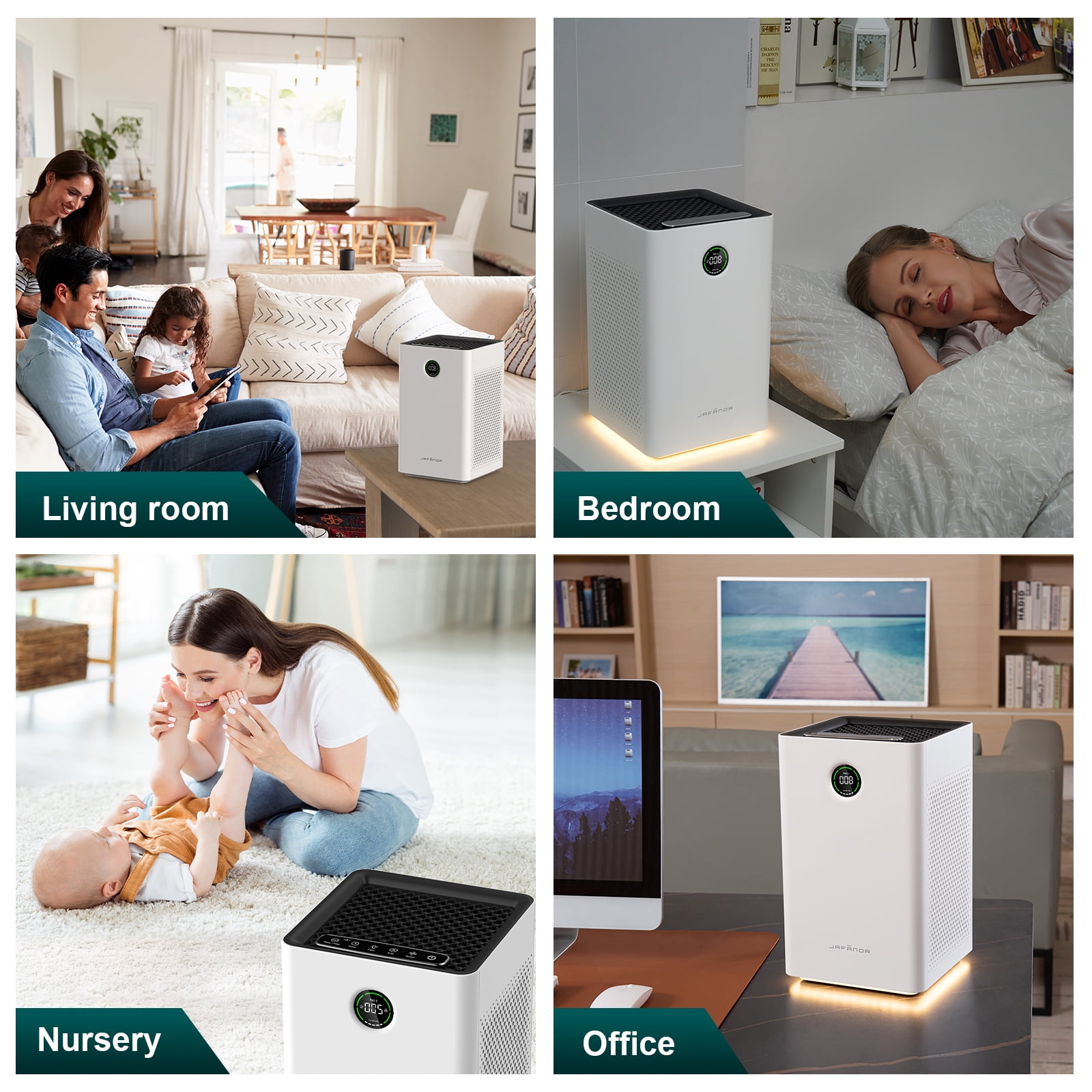 Jafanda Air Purifier for Home Bedroom, 1190 Sq.ft Coverage, True HEPA 13 Filter, Quiet, Removes Pollen, Allergens, Smoke, Odors