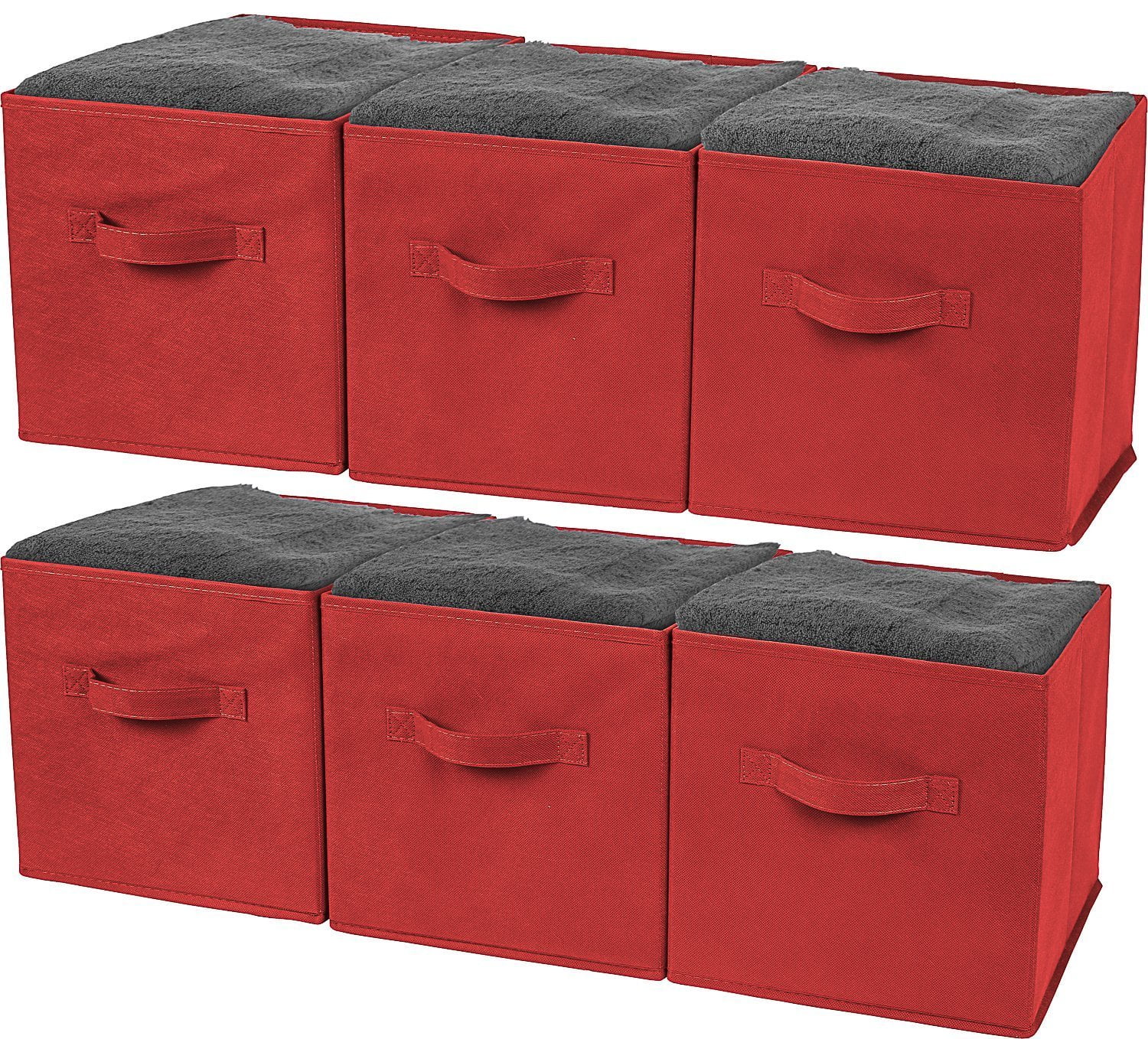 Foldable Storage Cubes Nonwoven Fabric 6 Pack(Red)