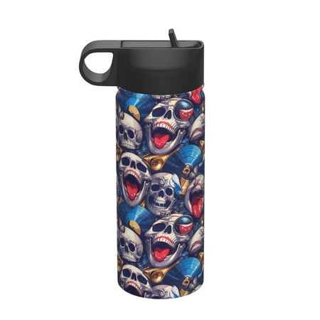 

Adobk rock Skull blue record Print Water Bottle 18oz Sports Insulated Kettle for Cycling Gym Basketball Outdoor Suitable as a Present