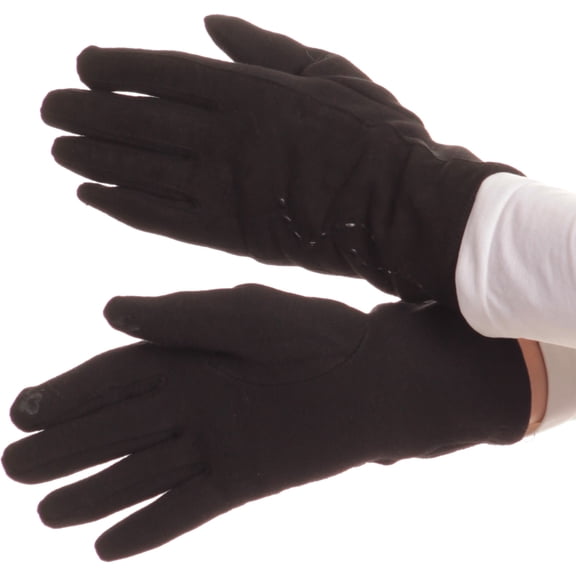 Sakkas Lidy Leather Embroidered Comfortable Warm Snow Touch Screen Finger Gloves - Black - S/M