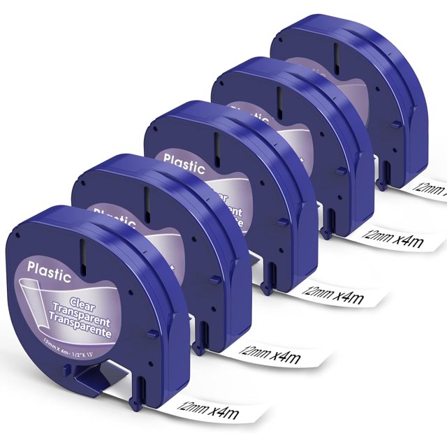 CZCPP-remplacement pour Dymo Étiquettes Transparentes Letratag Recharges 1/2 Pouces x13 Plastique Transparent Compatible avec Dymo 16952 Recharges de Créateur d'Étiquettes Transparent LT-100H 200B LT-100T Plus Imprimante d'Étiquettes, 12mm x 4m, 5-