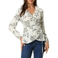 thumbnail image 1 of INSPIRE CHIC Blouse à Volants pour Femme à Col en V, Fleurie, à Nouer Soi-Même, Portefeuille, Haut Péplum, TG, Blanc, 1 of 6