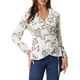 thumbnail image 1 of Blusa de mujer con volantes y escote en V de la edición INSPIRE CHIC, floral, con lazo autoadherente, peplum, talla XL, blanca, 1 of 6