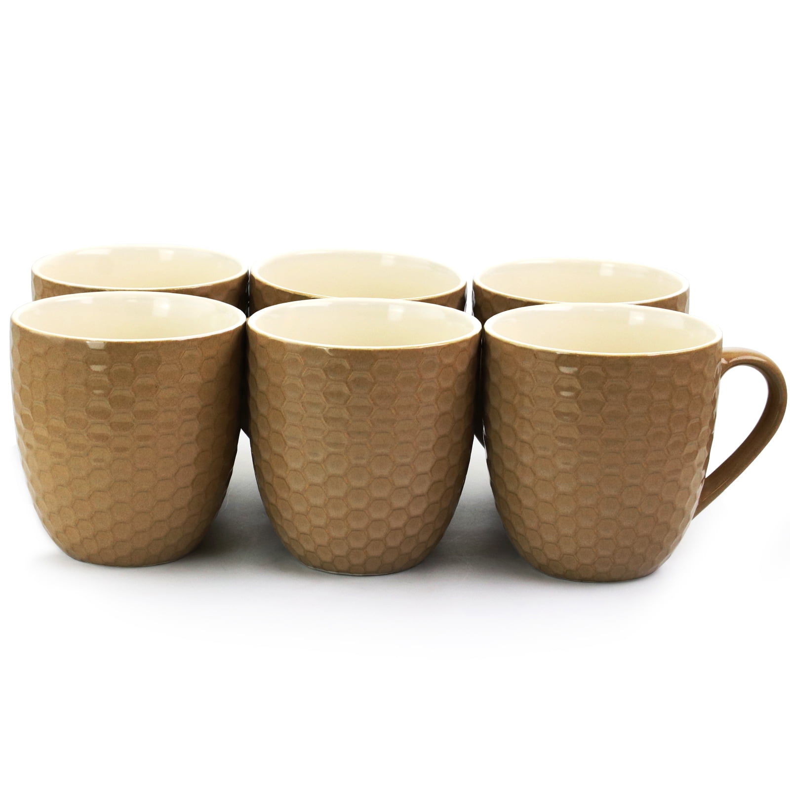 Elama 6 Piece 15 Ounce Round Stoneware Mug Set in Brown