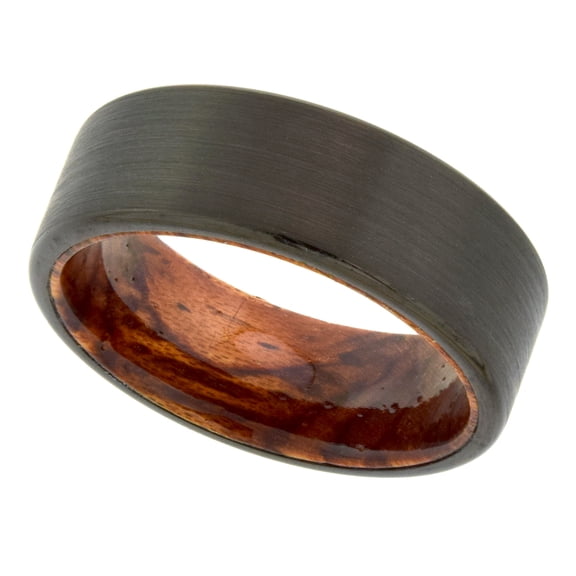 8mm Domed Black Tungsten Wood Ring for Men Brushed Finish Comfort fit size 13
