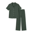 thumbnail image 3 of Maplenight Cotton Pajamas for Women Set 2 Piece Lounge Set Button Down Short Sleeve Top and Drawstring Long Pants Casual Sleepwear Nightwear, 3 of 7