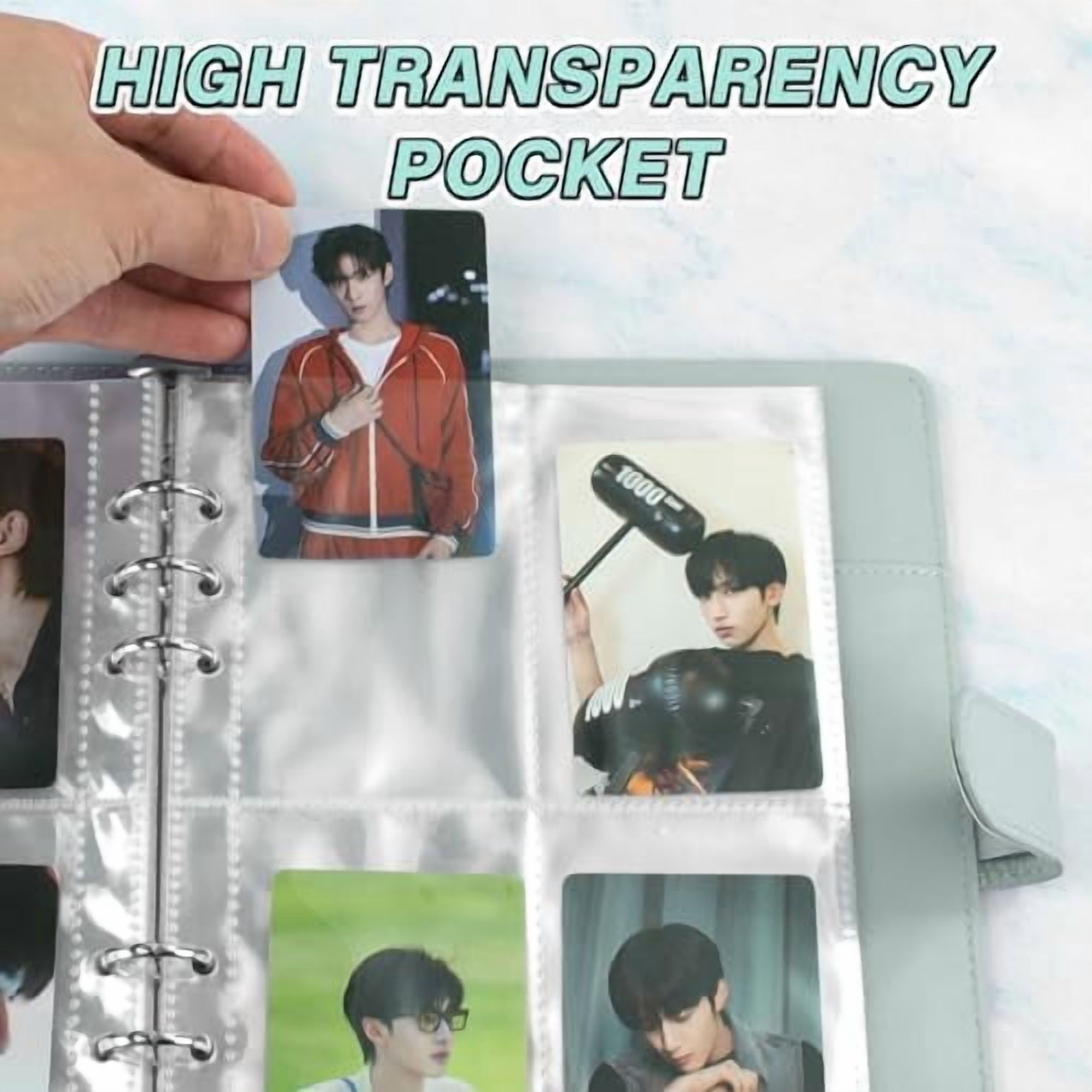 A5 Kpop Photocard Binder, 6 Ring Binder Album with 200 Card Slots, PU Leather Binder Cover with Magnetic Buckle Closure for Organizing Trading Cards - Blue
