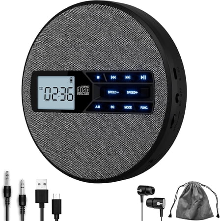 Portable CD Player with Bluetooth, Rechargeable, Anti-Skip, Dual Speakers, AUX, USB, Backlit LCD Display, 5 EQ, A-B Repeat, 10-Speed for Home, Car, Travel & Gifts