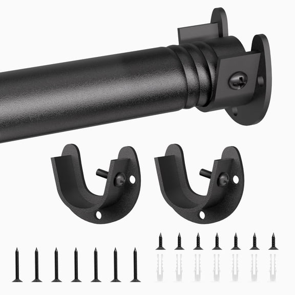 Metal Closet Rod Adjustable Length 17-52 inches, Sturdy Steel Hanging Bar for Clothes Wardrobe Bathroom Laundry Room, Black