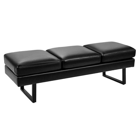 Homall Black PU Leather 61" Reception Bench Set of 3, Heavy-Duty Metal Legs Indoor Bench for Office, Living Room & Hotel, Easy-Clean, Black