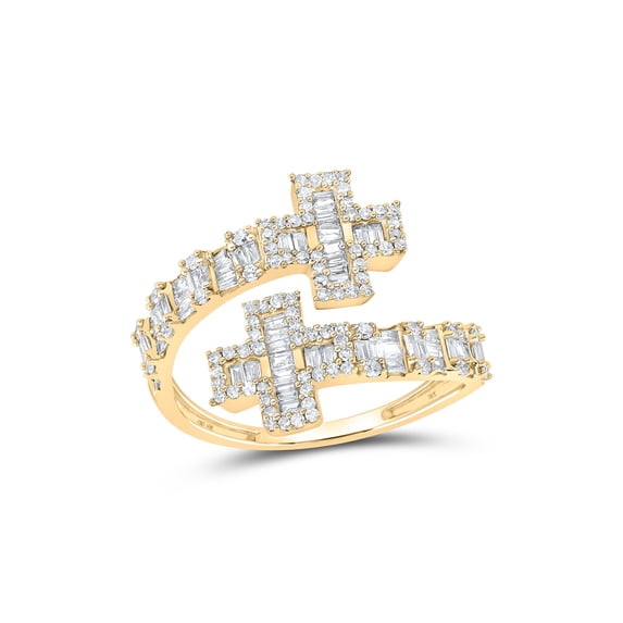 10kt Yellow Gold Womens Round Diamond Cross Cuff Band Ring 3/4 Cttw
