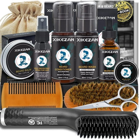 XIKEZAN Beard Straightener Kit,Beard Growth Grooming Kit W/Beard Straightener,Heat Protectant...